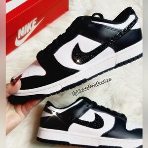 Women’s Bling Swarovski crystal Custom Panda Black Nike Dunks